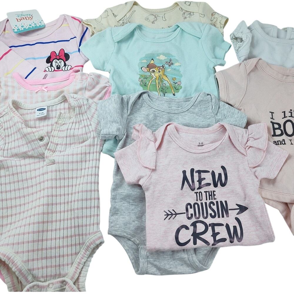 Baby Girl 3-6M Pastel Bodysuit Bundle 9 Pcs Disney & More